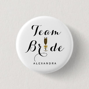 Elegant Champagne Glass Team Bride Button