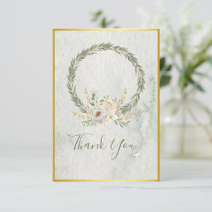 Elegant Champagne Ivory Floral Script Dankeskarte
