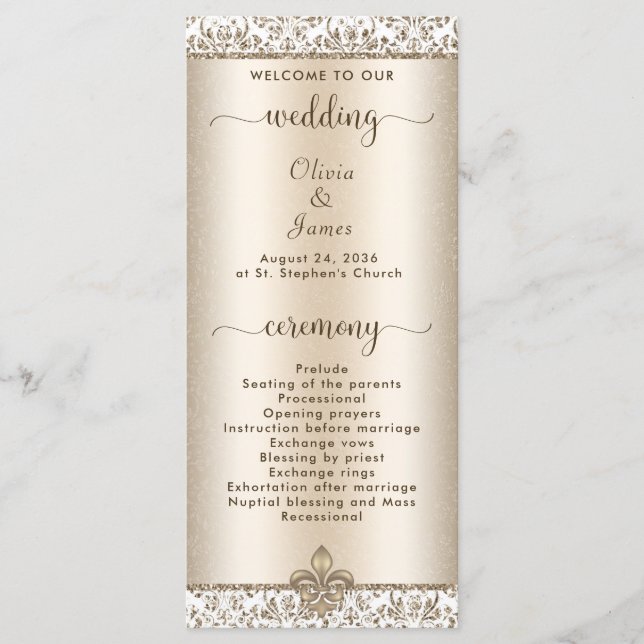 Elegant Champagne Lilie WEdding Programm (Vorderseite)