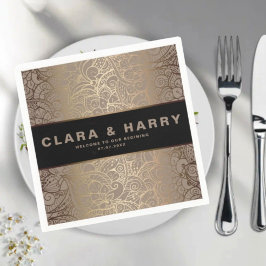 Elegant champagne pink gold floral wedding serviette