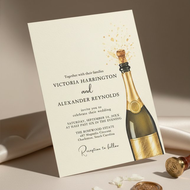 Elegant Champagne Wedding Einladung (An elegant wedding invite design featuring a soft cream background with champagne gold)