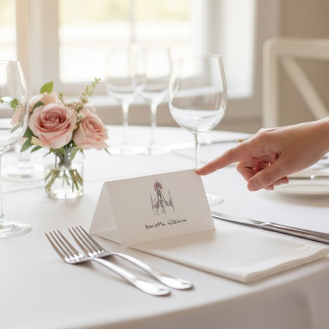 Elegant Chandelier Script Name Wedding place card Tischnummer (Von Creator hochgeladen)