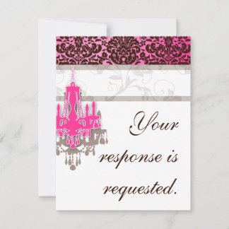 Elegant Chandelier Wedding Reply Card PB Damask RSVP Karte