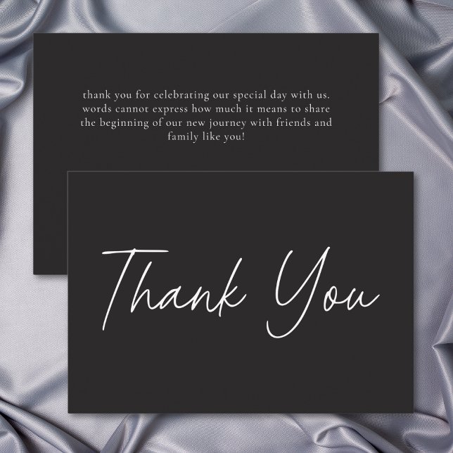 Elegant Charcoal Black Minimalist Wedding Dankeskarte (Elegant Charcoal Black Minimalist Wedding Thank You Card)