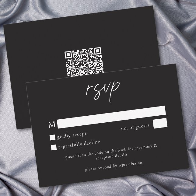 Elegant Charcoal Black Minimalist Wedding QR RSVP Karte (Elegant Charcoal Black Minimalist Wedding QR RSVP Card)