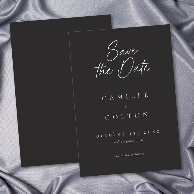 Elegant Charcoal Black Minimalist Wedding Save The Date (Elegant Charcoal Black Minimalist Wedding Save The Date)