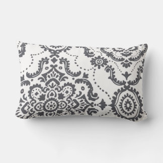 Elegant Charcoal Gray Damask Paisley Accent Pillow Lendenkissen
