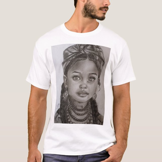 Elegant Charcoal & Pencil Girl Portrait Illustrati T-Shirt (Vorderseite)