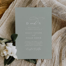 Elegant Charm Monogram Sage Green Wedding Einladung