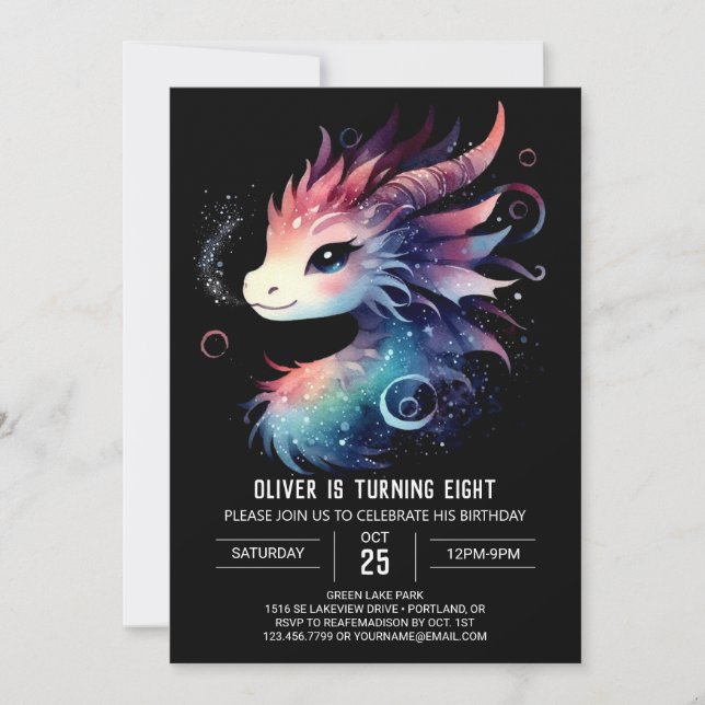 Elegant Charming Dragon Birthday Einladung (Vorderseite)