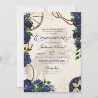 Elegant Charro Blue Rose Western Ranch Quinceanera Einladung