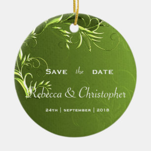 Elegant Chartreuse Green Save the Date Keramik Ornament
