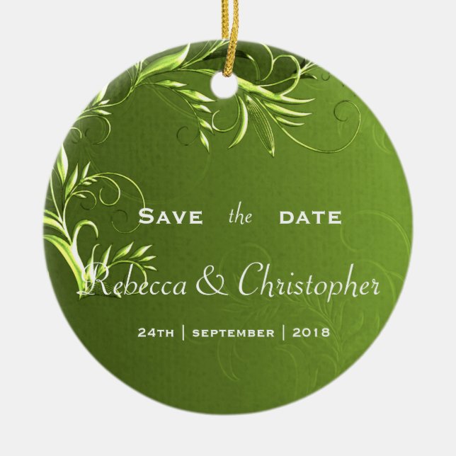 Elegant Chartreuse Green Save the Date Keramik Ornament (Vorne)