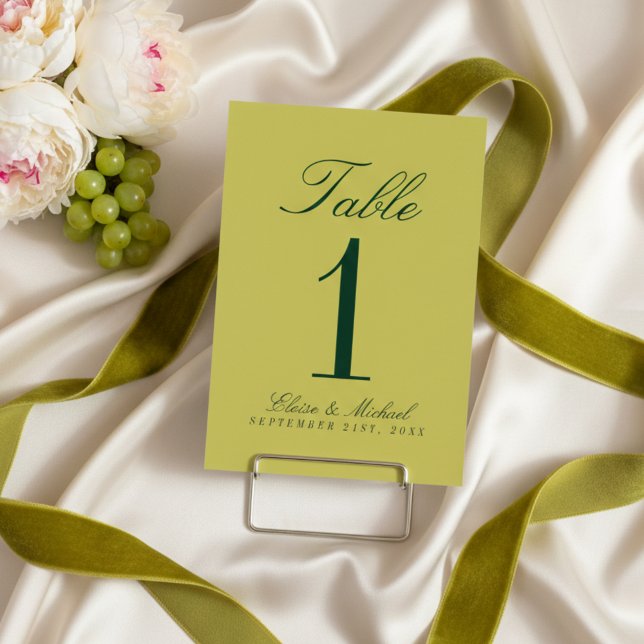 Elegant Chartreuse Simple Wedding Tischnummer (Elegant Chartreuse Simple Wedding Table Number)