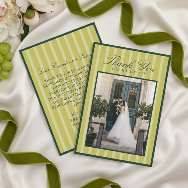 Elegant Chartreuse Stripe Wedding Thank You Card Dankeskarte (Elegant Chartreuse Stripe Wedding Thank You Card)