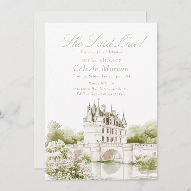 Elegant Chateau French Romance Bridal Shower Einladung (Vorne/Hinten)