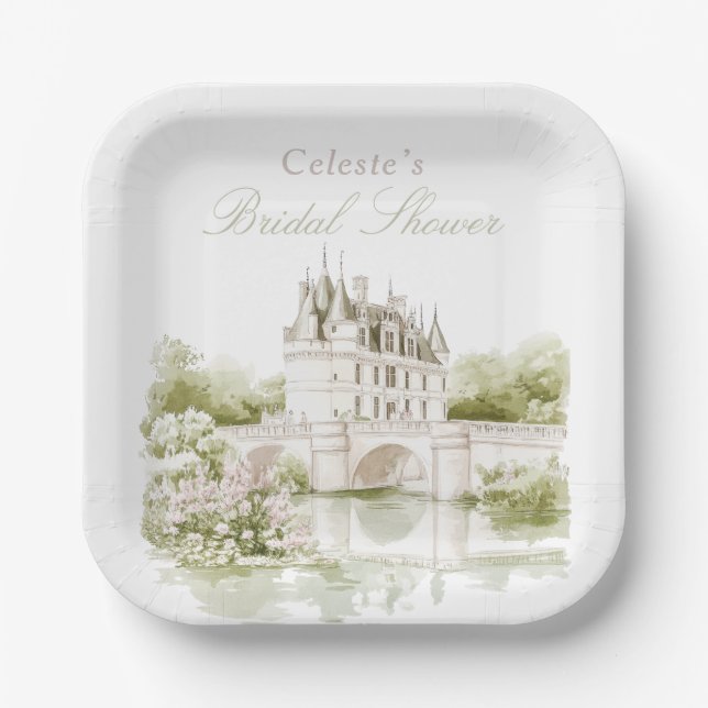 Elegant Chateau French Romance Bridal Shower  Pappteller (Vorderseite)