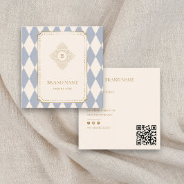 Elegant Checkered Diamond Gold Accent QR Brand Quadratische Visitenkarte