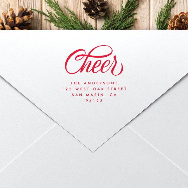 Elegant Cheer Script Christmas Return Address Gummistempel (Von Creator hochgeladen)