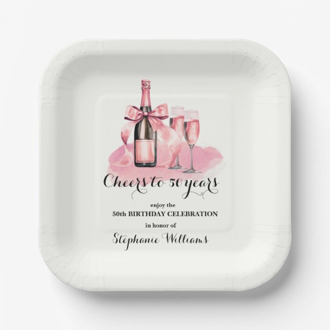Elegant Cheers bis 50 Jahre Champagne 50. Geburtst Pappteller (Vorderseite)