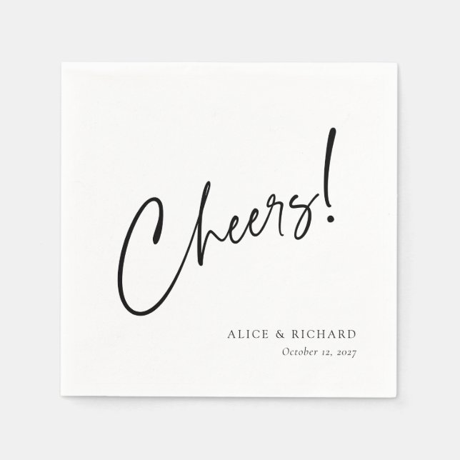 Elegant Cheers Black Script Custom Wedding Napkins Serviette (Vorderseite)