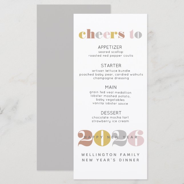 Elegant Cheers to 2024 Silver New Years Menu Menükarte (Vorne/Hinten)