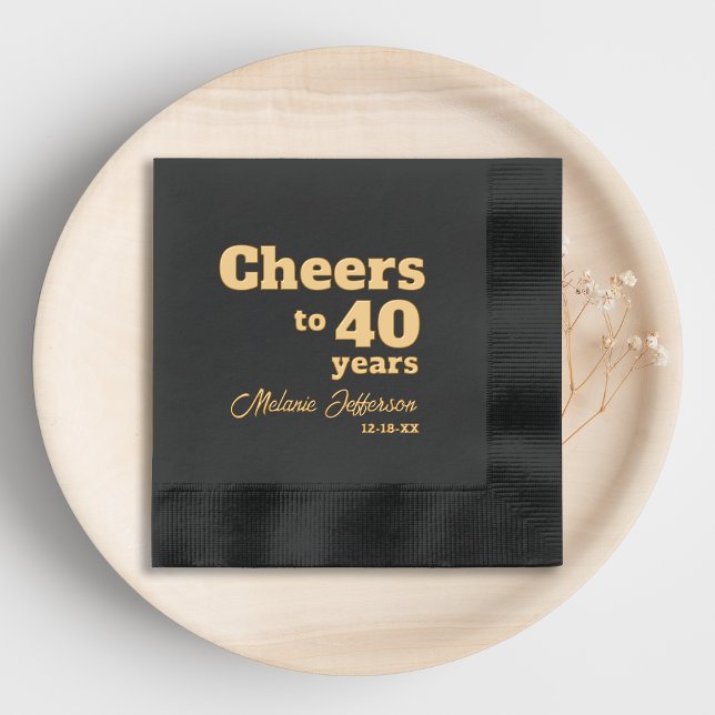 Elegant Cheers to 40 Years 40 th Birthday Servietten Mit Folie (Von Creator hochgeladen)