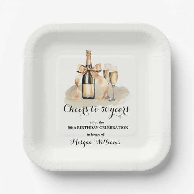 Elegant Cheers to 50 Years Champagne 50. Geburtsta Pappteller (Vorderseite)