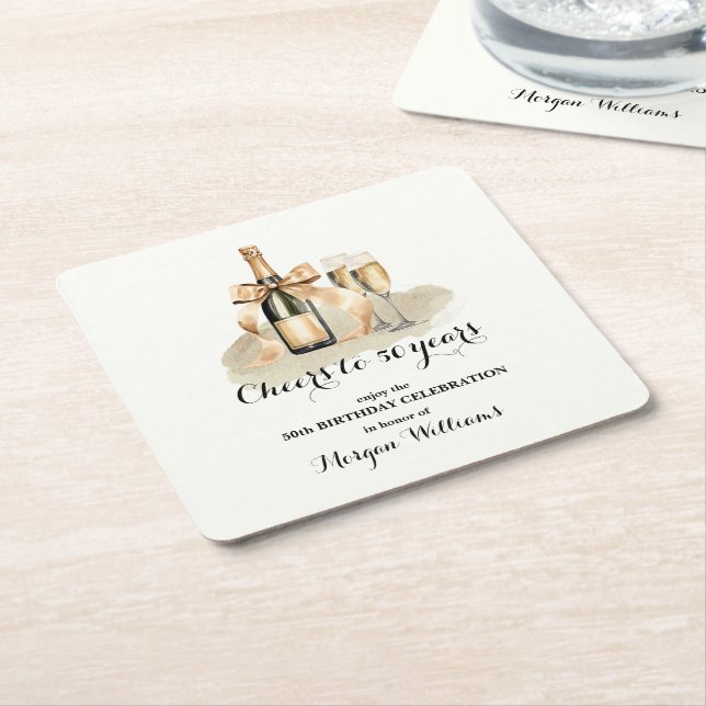 Elegant Cheers to 50 Years Champagne 50. Geburtsta Rechteckiger Pappuntersetzer (angewinkelt)