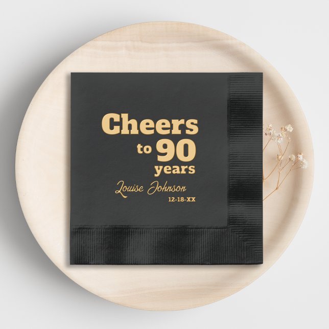 Elegant Cheers to 90 Years 90 th Birthday Party Servietten Mit Folie (Von Creator hochgeladen)