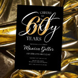 Elegant Cheers to Sixty | 60. Black Gold Geburtsta Einladung<br><div class="desc">Feiern Sie stilvoll mit unserem Elegant Cheats to Sixty Design! Ideal für eine 60. Geburtstagsfeier oder ein Meilenstein. Das Schwarz-Gold-Farbschema und die Glitzer-Akzente verleihen dem Ganzen eine elegante Touch, während die Kalligraphie-Schrift ein regales feminines Gefühl verleiht. Mit diesem stilvollen Design machen Sie Ihre Veranstaltung zu einem ganz besonderen Erlebnis. Feiern...</div>