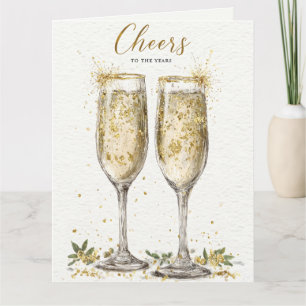 Elegant "Cheers to the Years" Goldener Champagner Karte