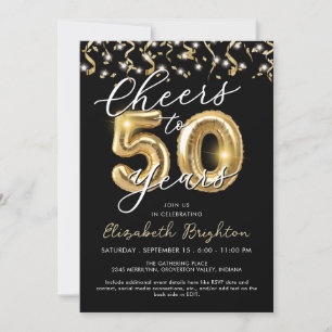 Elegant Cheers zu 50 Jahren Script Balloon Confett Einladung