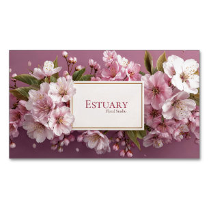 Elegant Cherry Blossom Garland Mauve Magnetische Visitenkarte