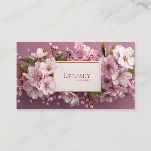Elegant Cherry Blossom Garland Mauve Visitenkarte (Vorderseite)