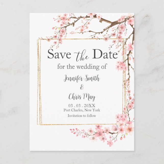 Elegant Cherry Blossom Hochzeit speichern Sie das  Postkarte (Vorderseite)
