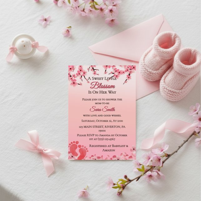 Elegant Cherry Blossom Pink Floral Baby Shower Einladung (Von Creator hochgeladen)