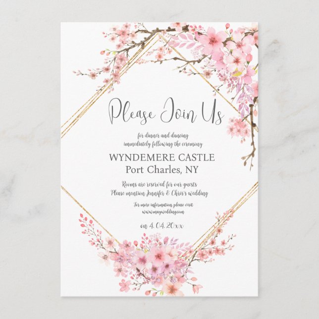 Elegant Cherry Blossom QR Code Wedding Begleitkarte (Vorderseite)