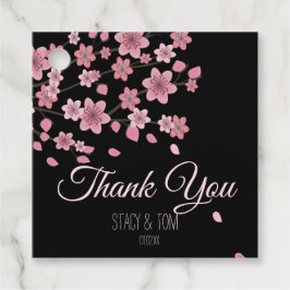 Elegant Cherry Blossom Tree Petals Black Wedding Geschenkanhänger
