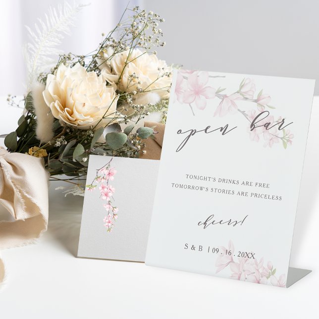 Elegant Cherry Blossom Wedding Open Bar Sockelschild (Von Creator hochgeladen)
