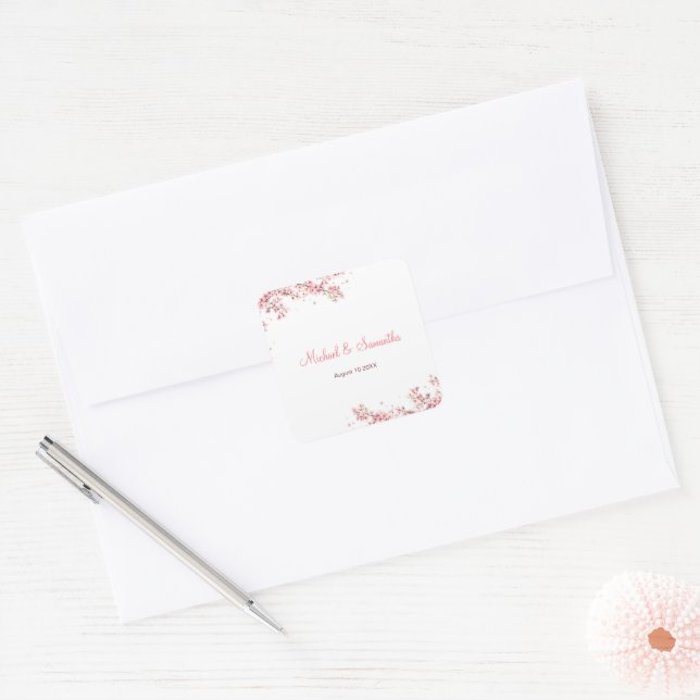 Elegant Cherry Blossom Wedding Quadratischer Aufkleber (Umschlag)