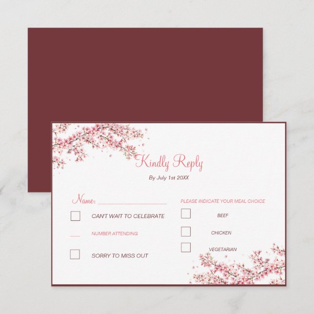 Elegant Cherry Blossom Wedding RSVP Karte (Vorne/Hinten)