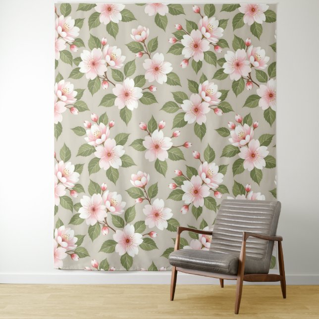 Elegant cherry blossoms seamless pattern wandteppich (Beispiel)