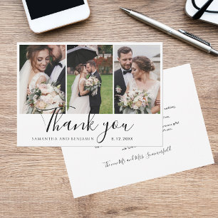 Elegant Chic 3 Wedding Fotos Script Dankeskarte