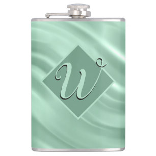 Elegant Chic Aquamarin Swirl Monogram Initial Stil Flachmann