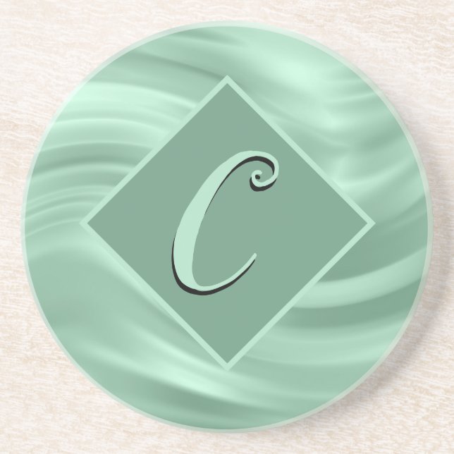 Elegant Chic Aquamarin Swirl Monogram Initial Stil Getränkeuntersetzer (Vorne)