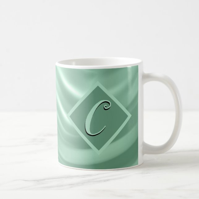 Elegant Chic Aquamarin Swirl Monogram Stilvoll Kaffeetasse (Rechts)