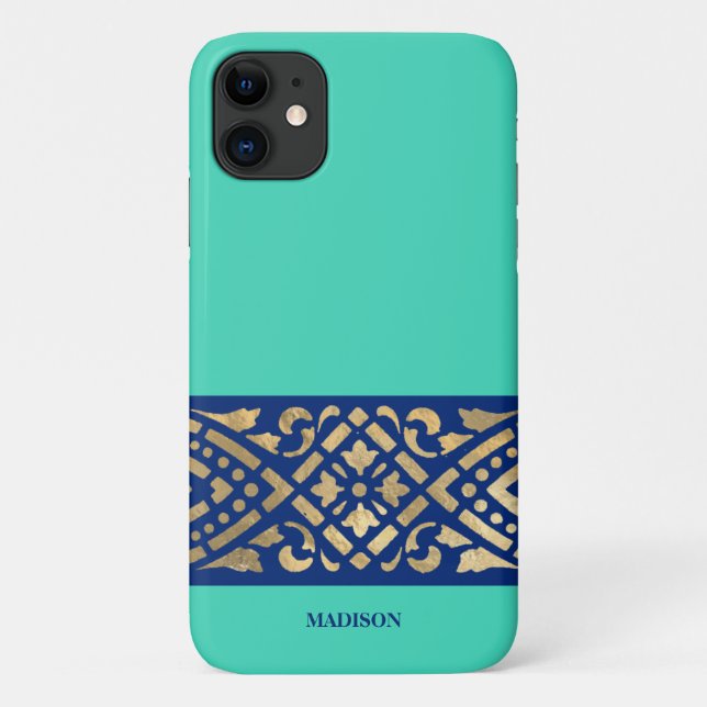 Elegant Chic Biscay Mint Green Blue Gold Custom Case-Mate iPhone Hülle (Rückseite)