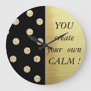 Elegant Chic Black Gold Dots-Motivational Message Große Wanduhr