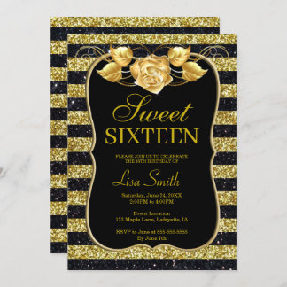 Elegant Chic Black Gold Glitzer Rose Sweet 16 Einladung